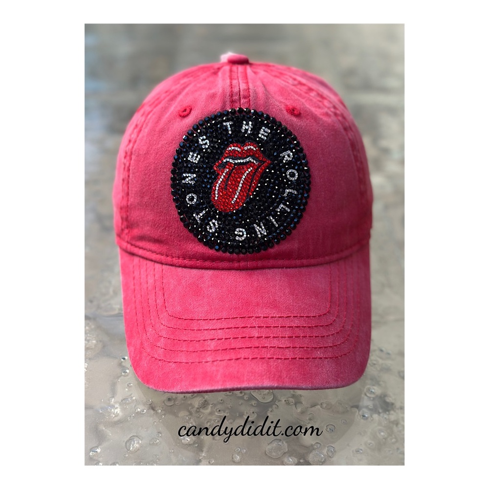 Sparkly Rolling Stones Faded Red Crystal Logo Ball Cap